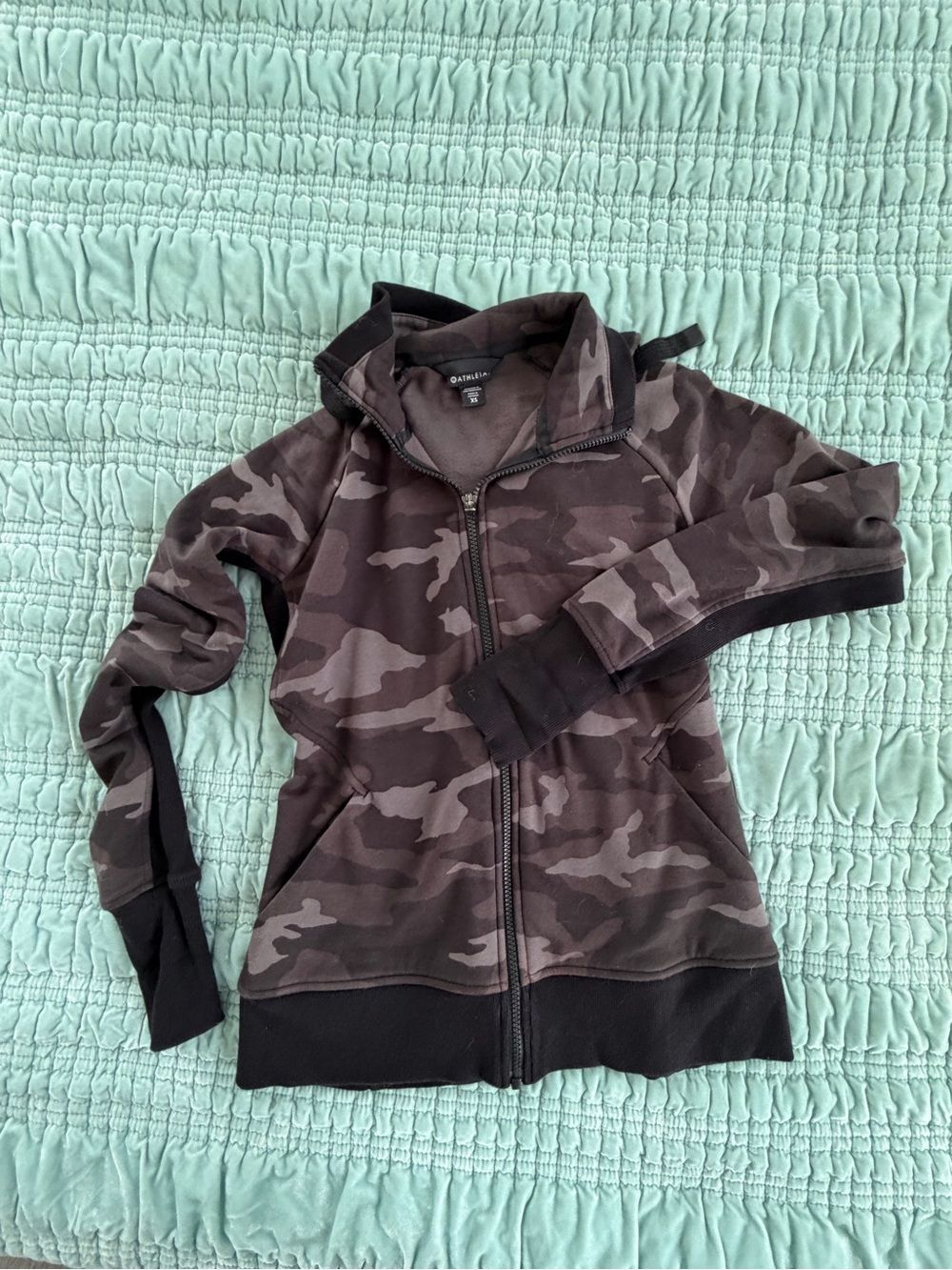 Athleta Black Camo Hooded Zip Sweatshirt-XS